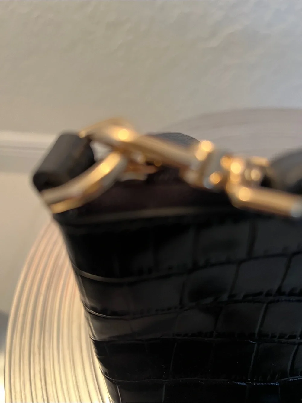 Cole Haan NWOT Black Croc-Embossed Leather Wristlet with Gold Hardware